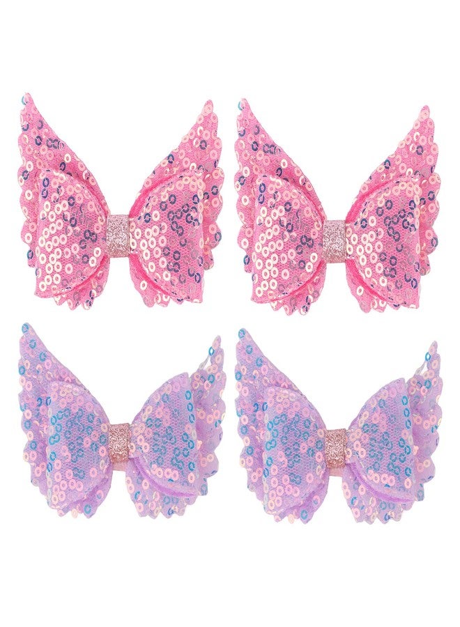 AMCAMI 4pcs Sequined bow hair clip purple&hot pink - Image 1