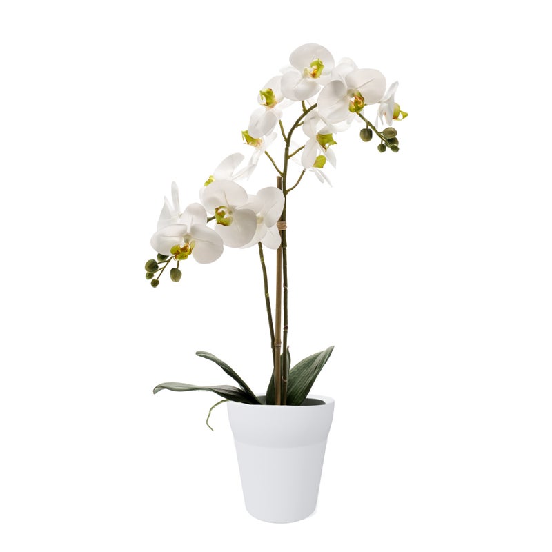 Homez indoor artificial phalaenopsis bush in white pot, white, 65cm - Image 2