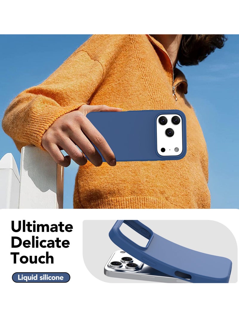 MUNTAQI غطاء سيليكون لجهاز آيفون 17 برو، غطاء واقي رقيق من مطاط سائل ناعم مع حواف مرتفعة ودعم الشحن اللاسلكي (أزرق داكن) - Image 3