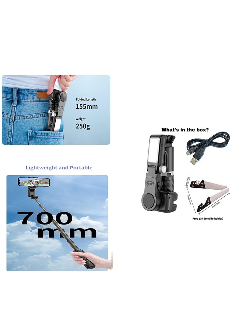 Gimbal Stabilizer Tripod for smartphones with light handheld or portable 360° rotation with face tracker and wireless remote control compatible with iPhone and Android - Image 3