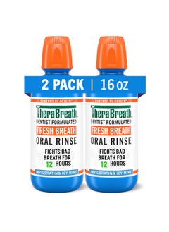 TheraBreath Fresh Breath Mouthwash, Icy Mint Flavor, Alcohol-Free, 16 Fl Oz (Pack of 2)