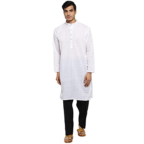 Royal Kurta Men's White Cotton Pant Style Pyjama 2 Side Pockets Easy Fly (L, Black) - Image 5