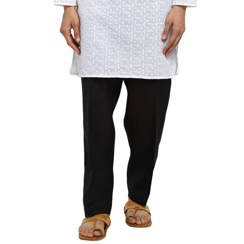 Royal Kurta Men's White Cotton Pant Style Pyjama 2 Side Pockets Easy Fly (L, Black) - Image 4