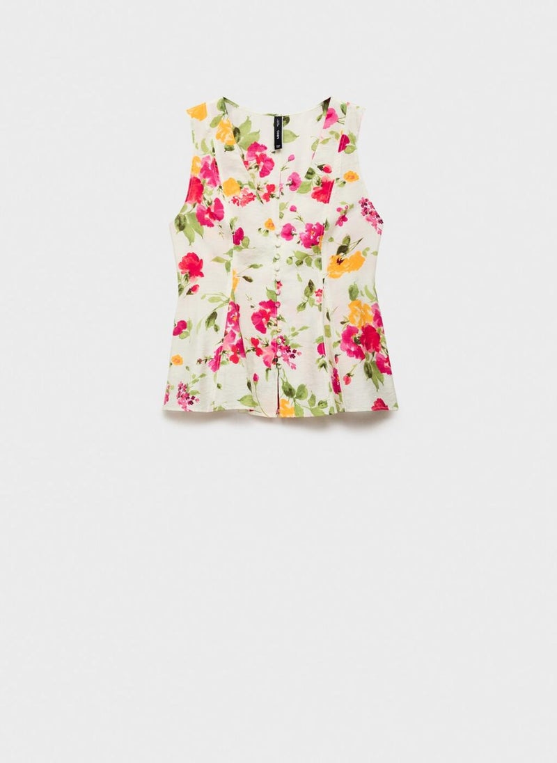 MANGO Floral Button-Down Fitted Blouse  - Image 5