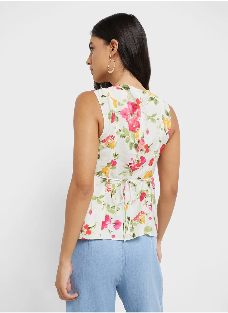 MANGO Floral Button-Down Fitted Blouse