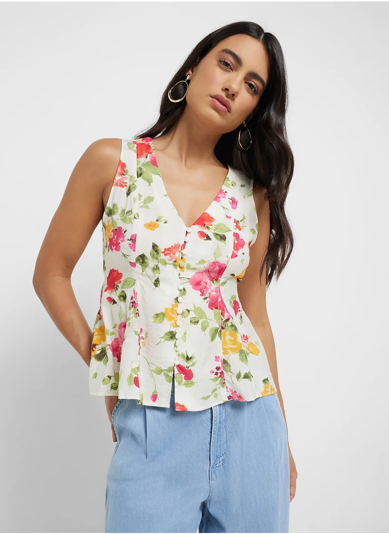 MANGO Floral Button-Down Fitted Blouse