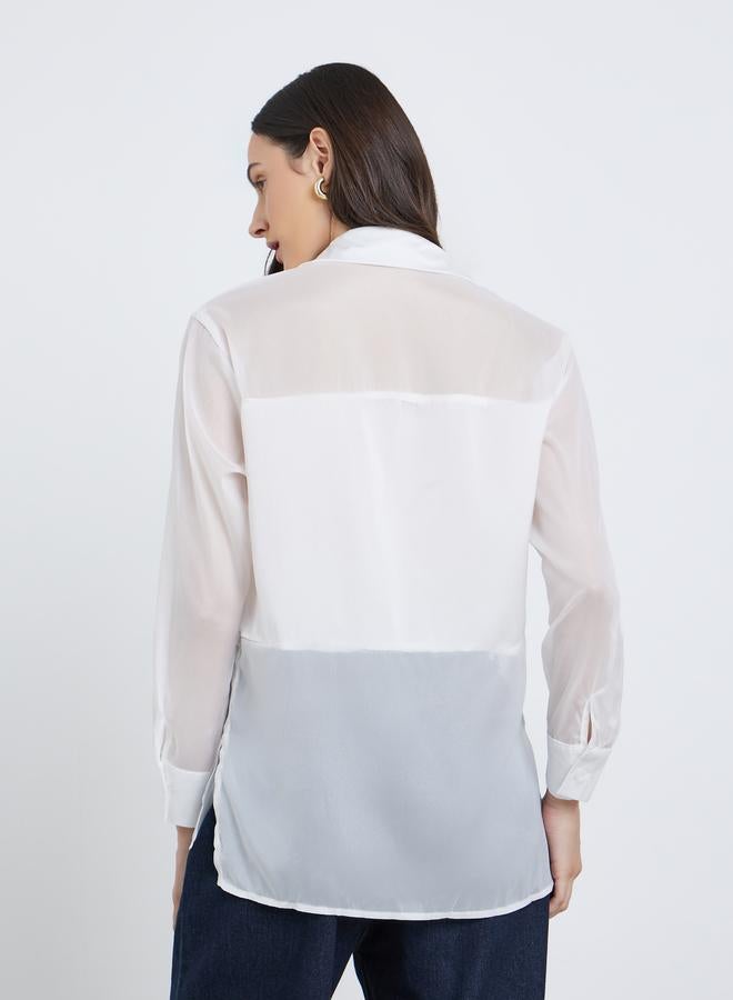 ستايلي بلوزة سادة بياقة سبريد مع أزرار - Image 4