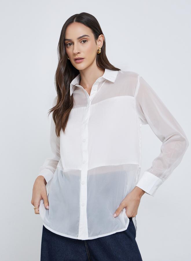 ستايلي بلوزة سادة بياقة سبريد مع أزرار - Image 1