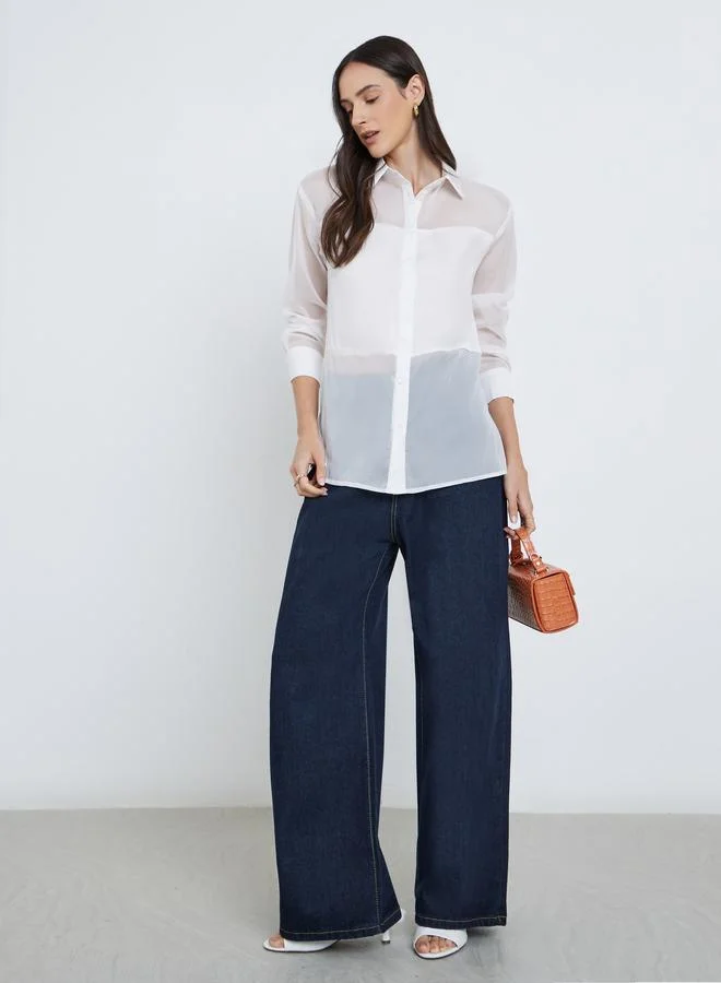 Styli Styli Solid Spread Collar Buttoned Shirt