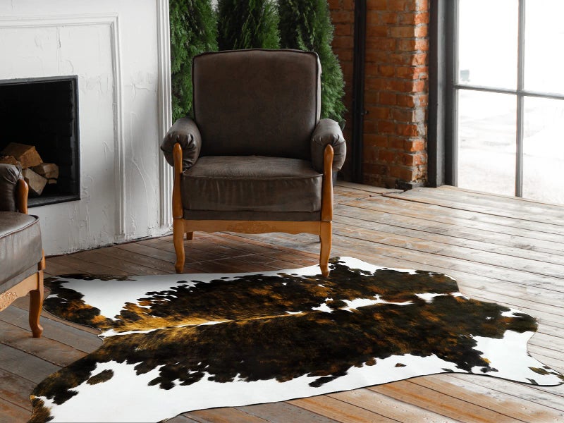 HOMORE Cow Hide Rug 62 x 52 Feet Large Cowhide Rugs for Living Room Durable and Non Slip Faux Fur Animal Cow Print Carpet for Bedroom Office Western Decor Dark Brown