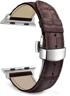 Leather Strap Crocodile Pattern Strap Compatible With Apple Watch Series 8 45mm- Series 8 Ultra 49mm - Brown-Small