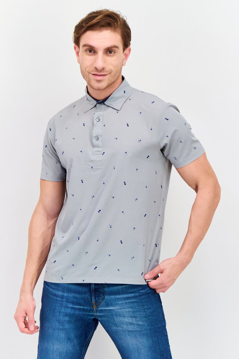 Jachs New York Men Regular Fit Allover Print Short Sleeves Polo, Grey - Image 1