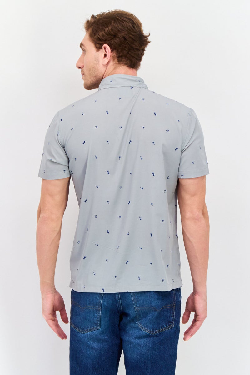 Jachs New York Men Regular Fit Allover Print Short Sleeves Polo, Grey - Image 3