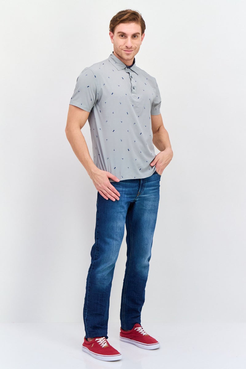 Jachs New York Men Regular Fit Allover Print Short Sleeves Polo, Grey - Image 4