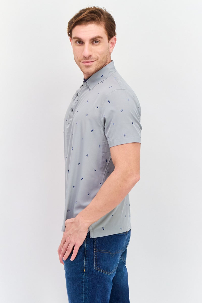 Jachs New York Men Regular Fit Allover Print Short Sleeves Polo, Grey - Image 2