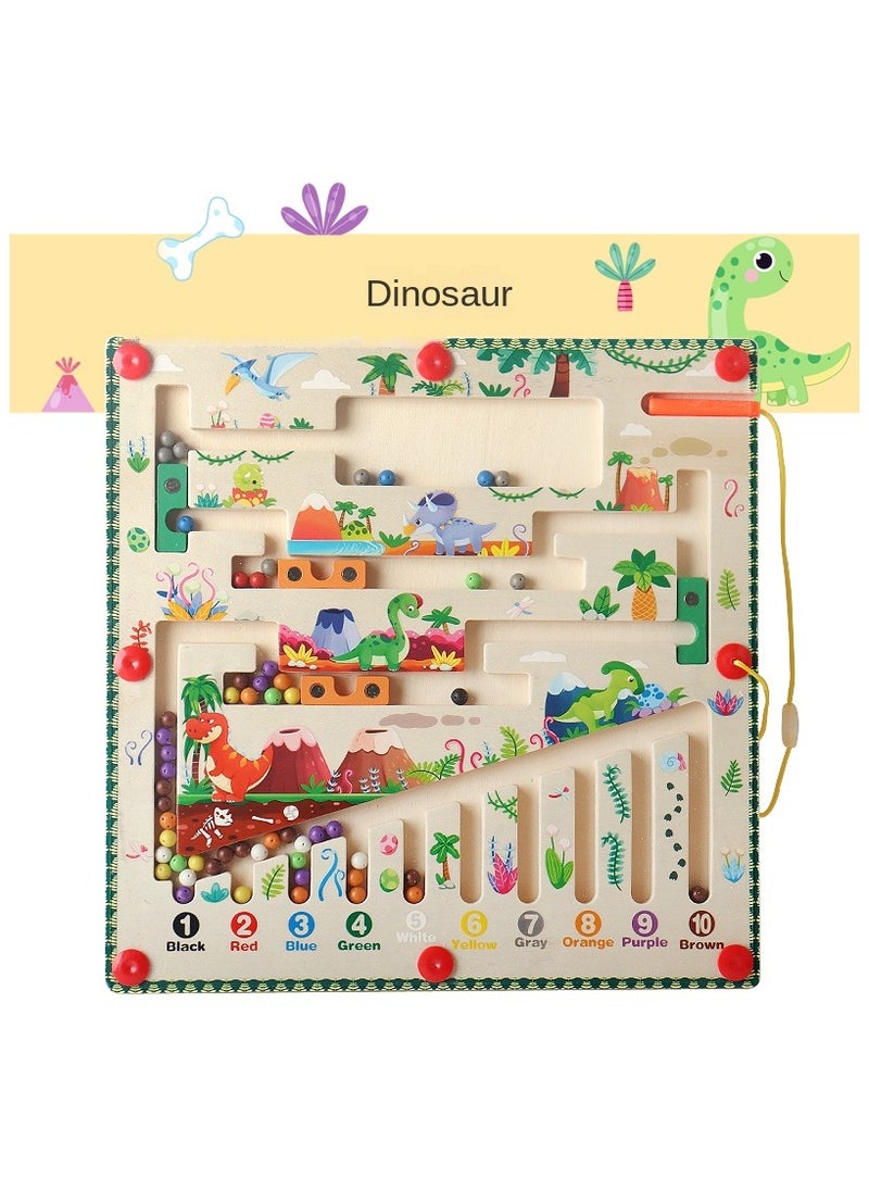 ULHYC Magnetic Color and Number Maze - Montessori Toys for 3+ Year Old - Wooden Color Matching Learning Counting Puzzle Board -Toddler Activities Fine Motor Skills Toys for Boys Girls Dinosaur  - Image 1