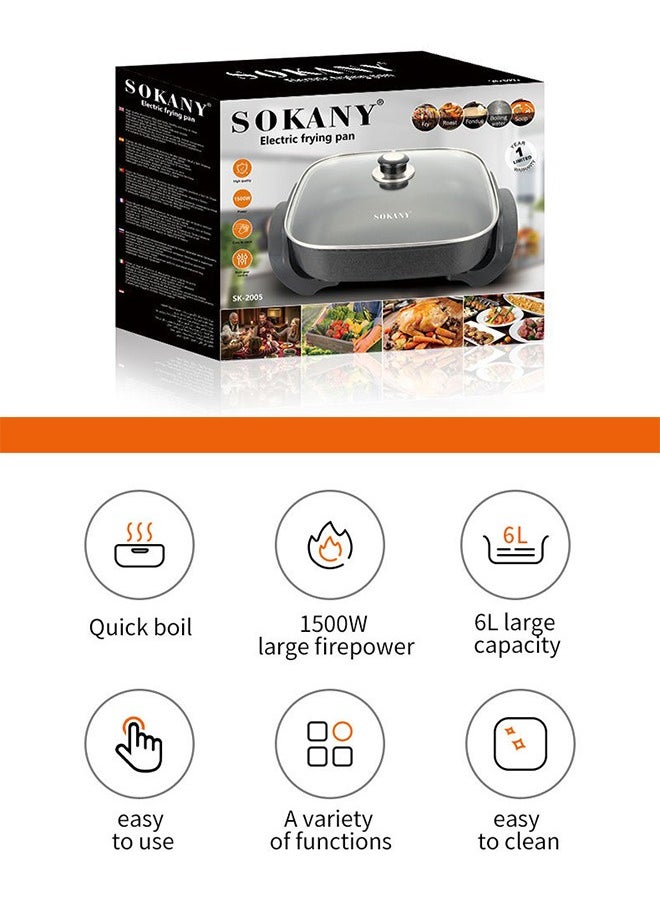 sokany - Multifunction Electric Frying Pan, Electric Skillet, 1500W, Non-stick, SK-2005, Black - Image 1