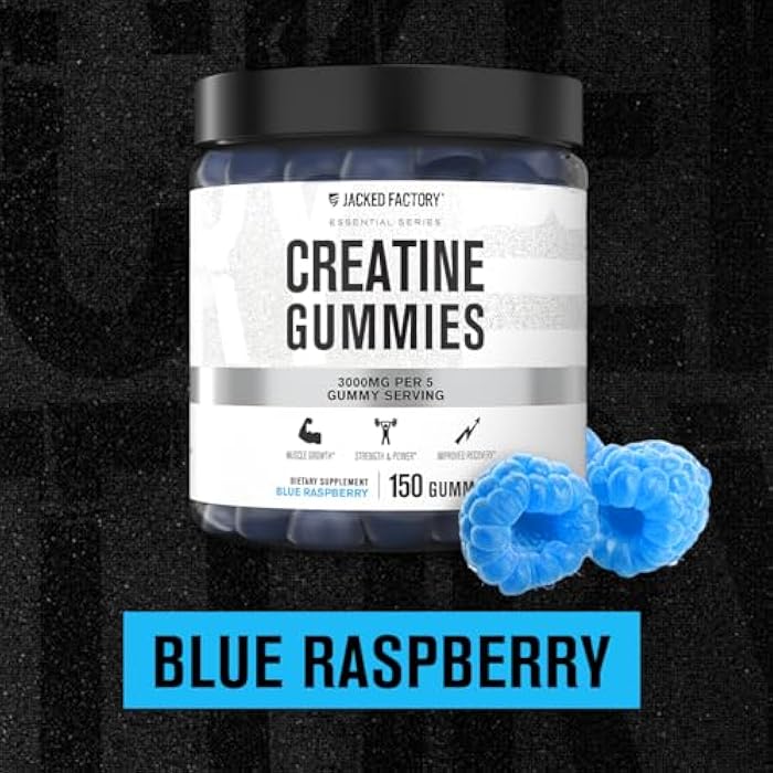 Jacked Factory Creatine Monohydrate Gummies (3g) - Creatine for Muscle Growth, Strength, Enhanced Energy, and Improved Athletic Performance - 150 Gummies, Blue Raspberry - Image 3