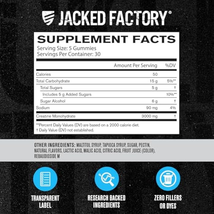 Jacked Factory Creatine Monohydrate Gummies (3g) - Creatine for Muscle Growth, Strength, Enhanced Energy, and Improved Athletic Performance - 150 Gummies, Blue Raspberry - Image 4