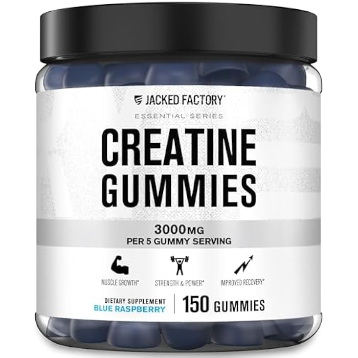 Jacked Factory Creatine Monohydrate Gummies (3g) - Creatine for Muscle Growth, Strength, Enhanced Energy, and Improved Athletic Performance - 150 Gummies, Blue Raspberry - Image 1