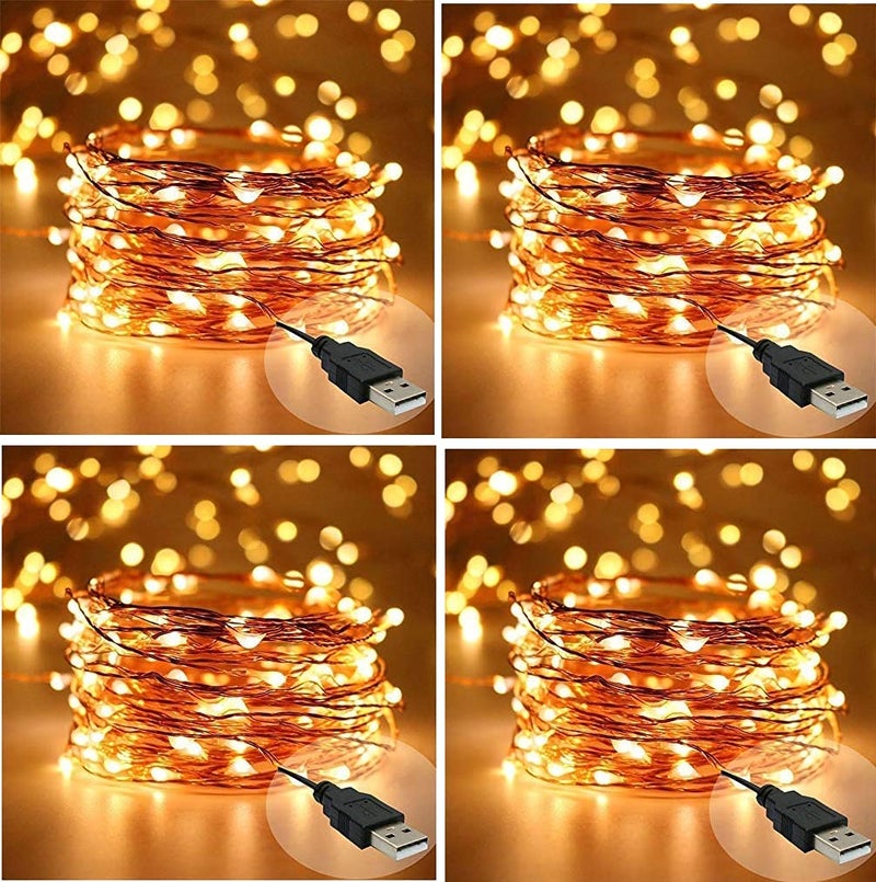 Desidiya Copper Fairy String Lights with USB Cable for Home Decoration 10 Meters Pack of 4 - Image 1