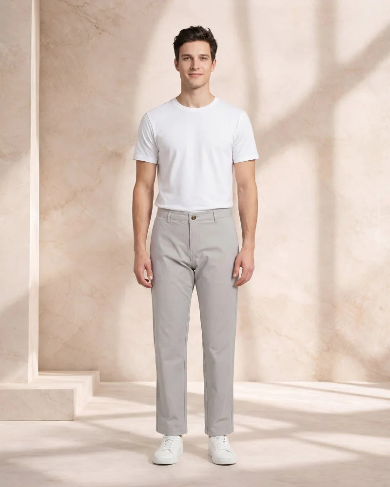 Redtag Men Grey Basic Chino Trousers