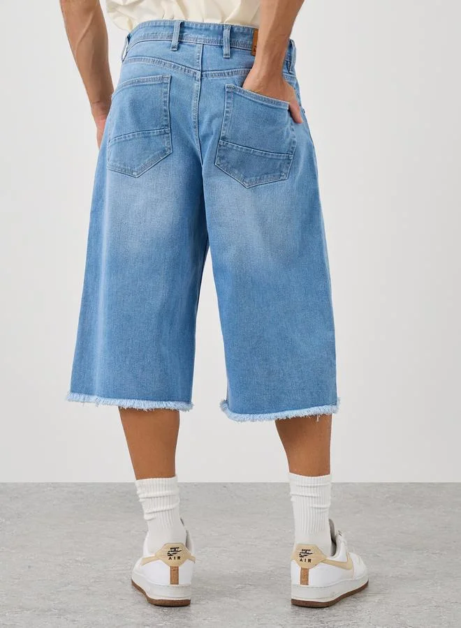 Styli Styli Raw Hem Denim Oversized Shorts