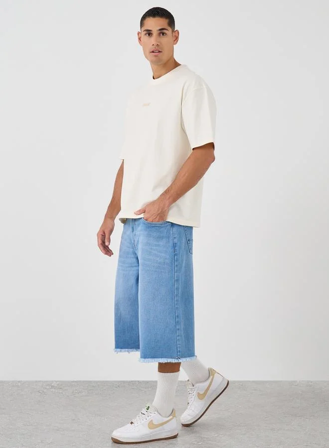 Styli Styli Raw Hem Denim Oversized Shorts
