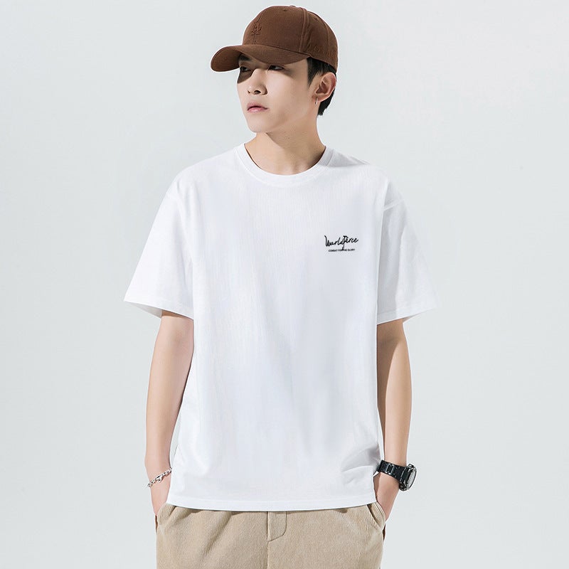 تي شيرت رجالي بأكمام قصيرة صيفي فضفاض يناسب جميع الأوقات تي شيرت بأكمام نصفية قميص عصرية للطلاب عبر الحدود باللون الأزرق [A6] - Image 2