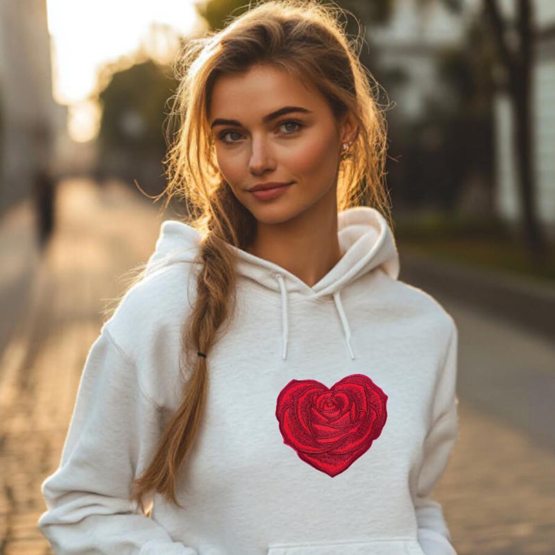 ReelFun 4.5'' Valentines Day Pajamas Women DIY Patch, Large Rose Heart Embroidered Iron On Patch - Image 4