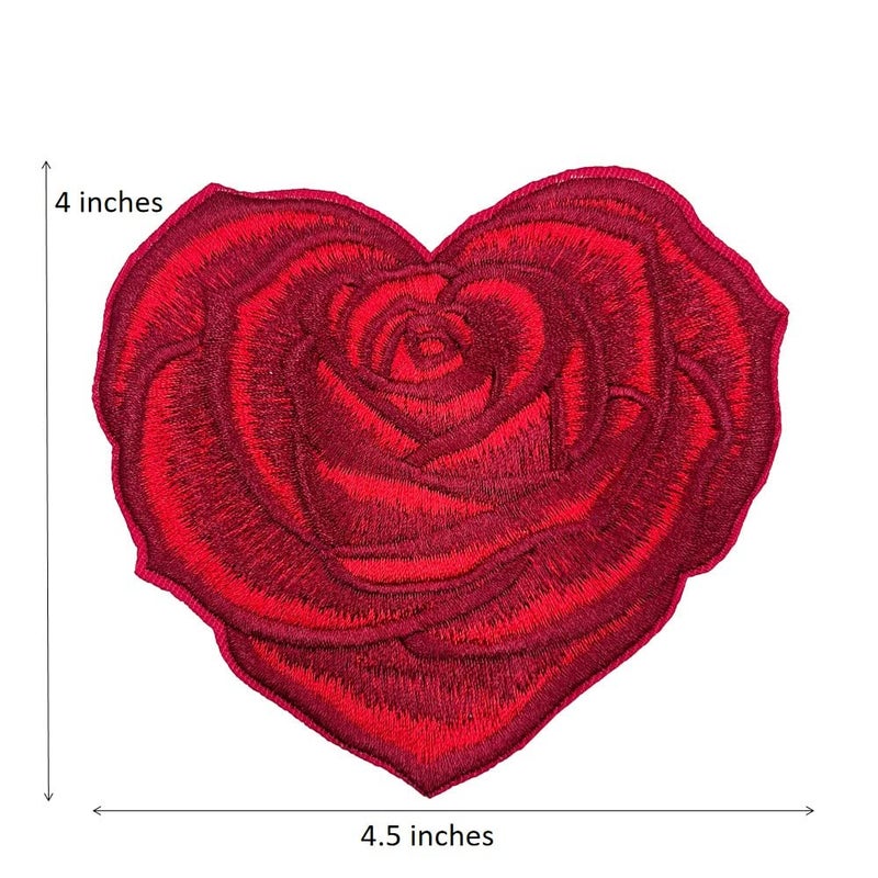 ReelFun 4.5'' Valentines Day Pajamas Women DIY Patch, Large Rose Heart Embroidered Iron On Patch - Image 5