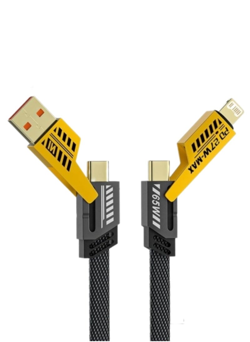 ASD Premium Mech Data Cable – 4-in-1 Charging Cable, 65W + 27W PD Fast Charging, Type C to C, Type A to C, Type A to Lightning, Type C to Lightning, Compatible with Smartphones, Tablets, Laptops & Power Banks 