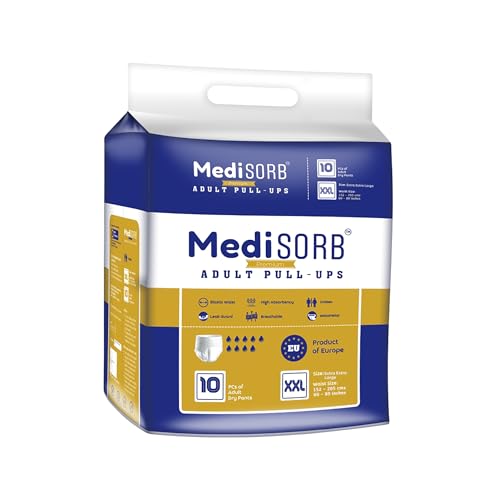 MediSORB Adult Diaper Pants | Double XL (2XL) |Waist 152-205 cm (60-80 inches) |High Absorbency -15 Hrs |Rash-Free |Leakproof |Breathable |Odourless |Elastic Waist |Men & Women | 10 Units, Pack of 1 - Image 1