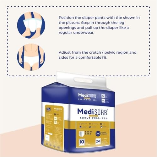 MediSORB Adult Diaper Pants | Double XL (2XL) |Waist 152-205 cm (60-80 inches) |High Absorbency -15 Hrs |Rash-Free |Leakproof |Breathable |Odourless |Elastic Waist |Men & Women | 10 Units, Pack of 1 - Image 5