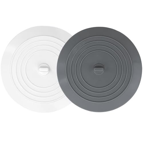 V-TOP Bathtub Drain Stopper 2 Pack, 5 inches Silicone Tub Stopper Shower Drain Cover, Bath Tub Plug Hair Stopper,Universal Flat Suction Renter Friendly Bath Accessories (White&Grey, 5 inch) - Image 1