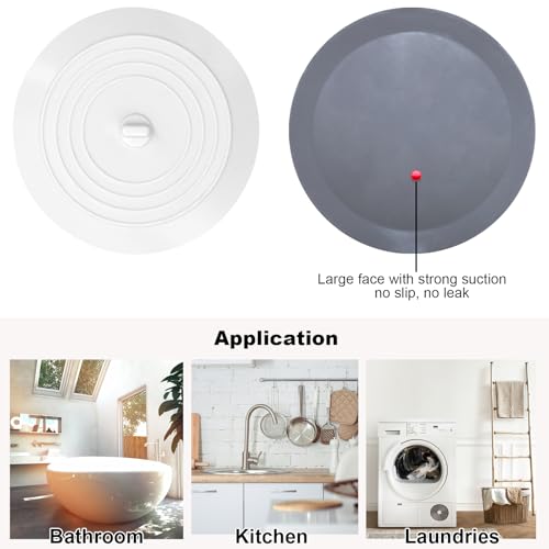 V-TOP Bathtub Drain Stopper 2 Pack, 5 inches Silicone Tub Stopper Shower Drain Cover, Bath Tub Plug Hair Stopper,Universal Flat Suction Renter Friendly Bath Accessories (White&Grey, 5 inch) - Image 2