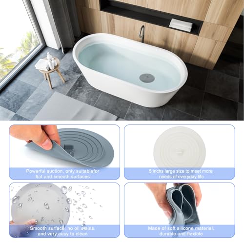 V-TOP Bathtub Drain Stopper 2 Pack, 5 inches Silicone Tub Stopper Shower Drain Cover, Bath Tub Plug Hair Stopper,Universal Flat Suction Renter Friendly Bath Accessories (White&Grey, 5 inch) - Image 4