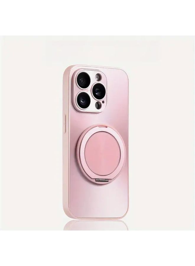 حافظة هاتف وردية معدنية بقاعدة حامل لهاتف iPhone 14 15 16 Pro Max، غطاء حماية مانع للسقوط - Image 1