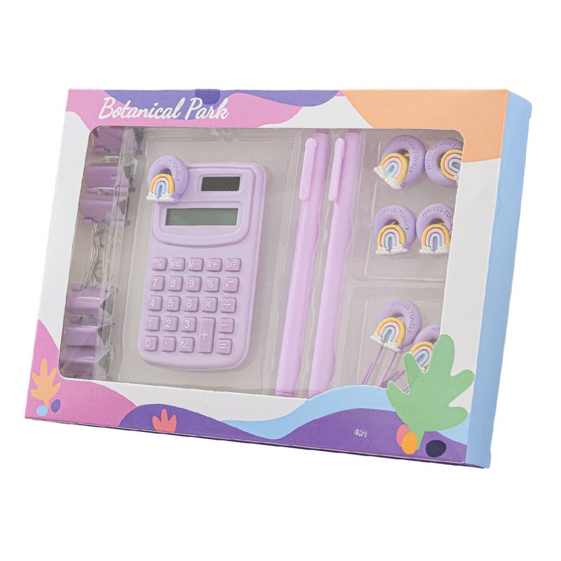 Purple Basic Calculator Desk Supplies Cute Stationary Comes with  Long Tail Paper Clamp & Pens & Bookmark & Pushpin Paper Organizing  Book Math for School Office Home Classroom - Image 1