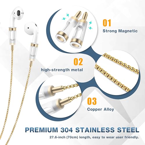 Lawonda Anti-Lost Neck Strap for Airpods, Strong Magnetic Necklace Holder String, Sports Lanyard for Headphone Compatible with AirPods 1&2 /3rd /Pro/Pro 2 O Gold - Image 5