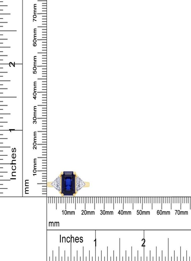 AFFY 3 Stone Rings for Women Center 8X6MM Emerald Cut Simulated Blue Sapphire with White Topaz Statement Promise Ring in 14K Yellow Gold Plated 925 Sterling Silver Jewelry Gift for Her Size-9 - Image 5