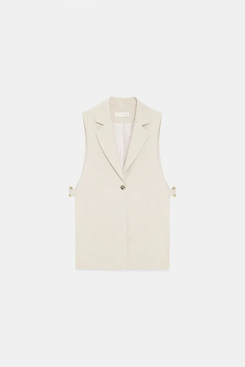 ديلفين DILVIN Women's Solid Shawl-collar Waistcoat