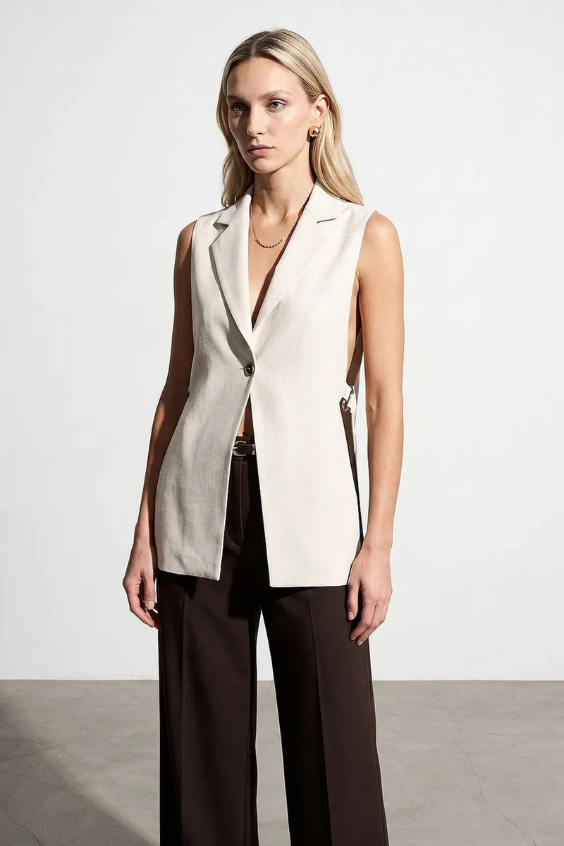 ديلفين DILVIN Women's Solid Shawl-collar Waistcoat