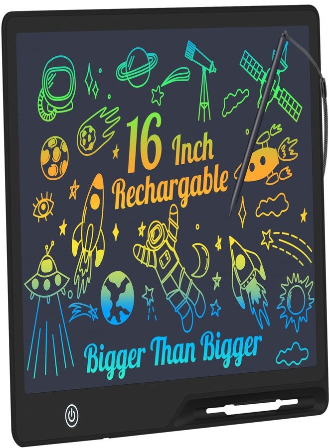Kinayue LCD Writing Tablet,16 Inch Colorful Screen Rechargeable Doodle Board Toddler Educational Toys for 3 4 5 6 Years Old Boys Girls Reusable Portable Drawing Tablet Christmas Toys Gifts for Kids (Black) - Image 1