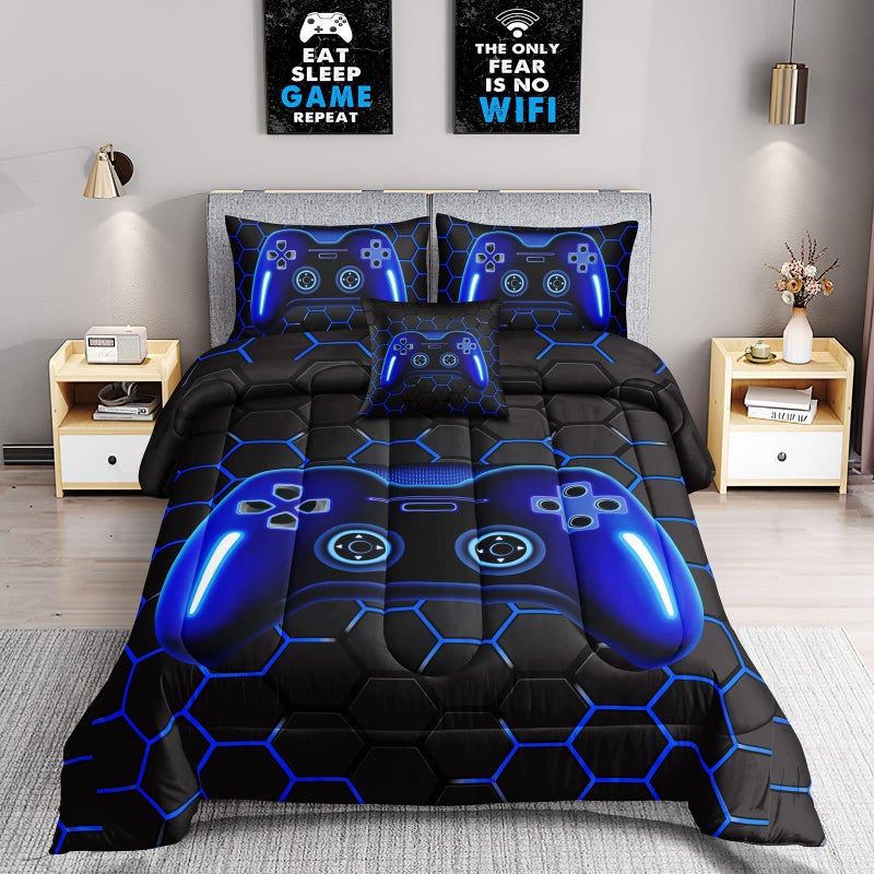 ROWADALO ROWADALO 6 Pieces Bed in A Bag Gamer Bedding Set for Boys Kids Adult Gaming Comforters SetBoys Bed in A Bag Set Full Size Comforter with Fitted Shee Flat Sheet Pillowcase pillowshamDJTH5025Full 