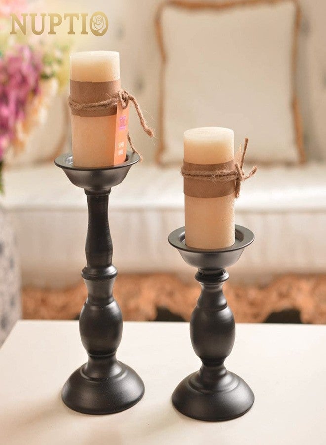 Nuptio Black Candle Holder for Pillar Candles - 2 Pcs Rustic Candle Holders Set Metal Candle Stand Tall Retro Fall Pillar Candleholder for Halloween Easter Farmhouse Fireplace Home Table Centerpiece - Image 3