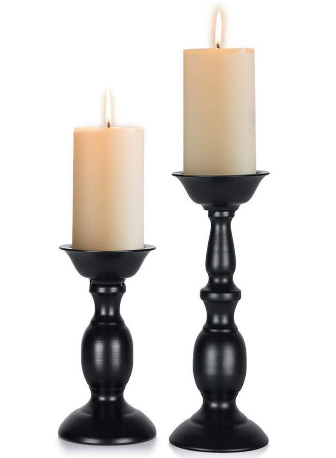 Nuptio Black Candle Holder for Pillar Candles - 2 Pcs Rustic Candle Holders Set Metal Candle Stand Tall Retro Fall Pillar Candleholder for Halloween Easter Farmhouse Fireplace Home Table Centerpiece - Image 1