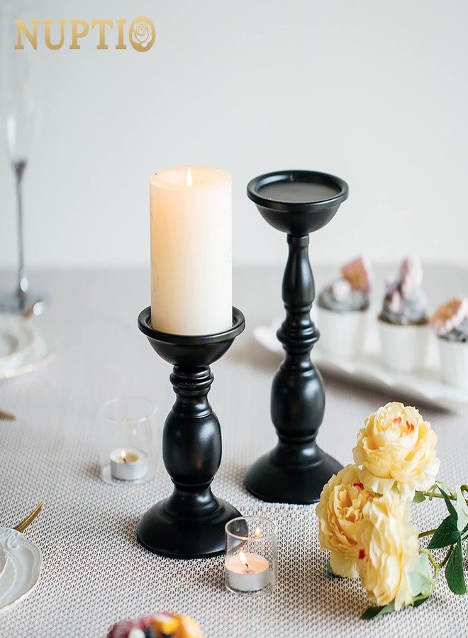 Nuptio Black Candle Holder for Pillar Candles - 2 Pcs Rustic Candle Holders Set Metal Candle Stand Tall Retro Fall Pillar Candleholder for Halloween Easter Farmhouse Fireplace Home Table Centerpiece - Image 2
