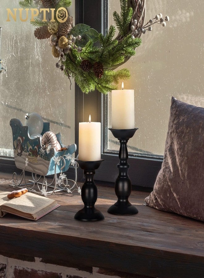 Nuptio Black Candle Holder for Pillar Candles - 2 Pcs Rustic Candle Holders Set Metal Candle Stand Tall Retro Fall Pillar Candleholder for Halloween Easter Farmhouse Fireplace Home Table Centerpiece - Image 5
