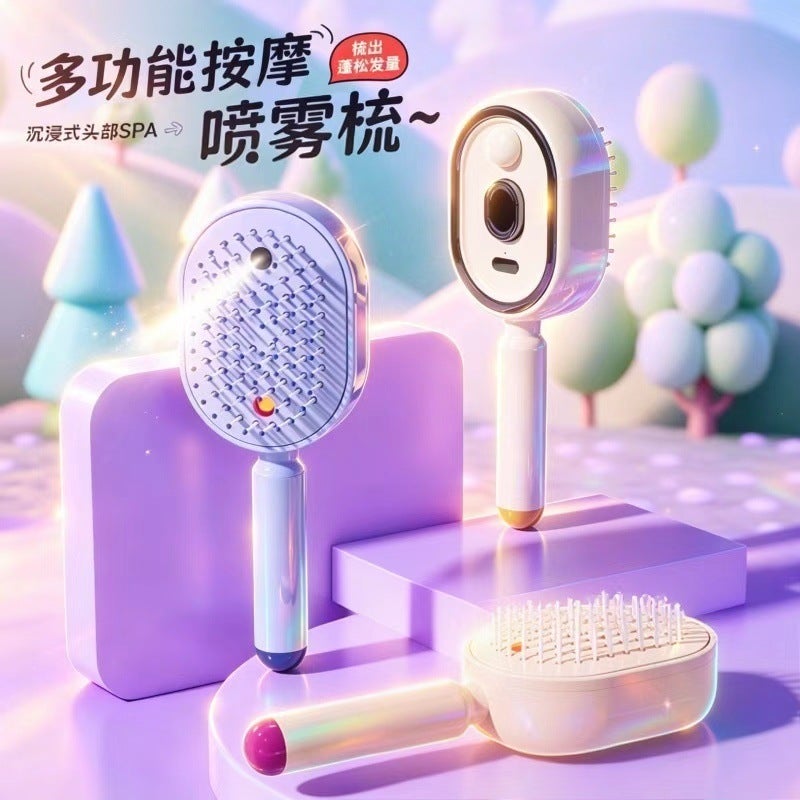 Electric Mist Spray Massage Comb - Anti-Static Detangling Hairbrush with Aromatherapy & Red Light (Gift  Box)